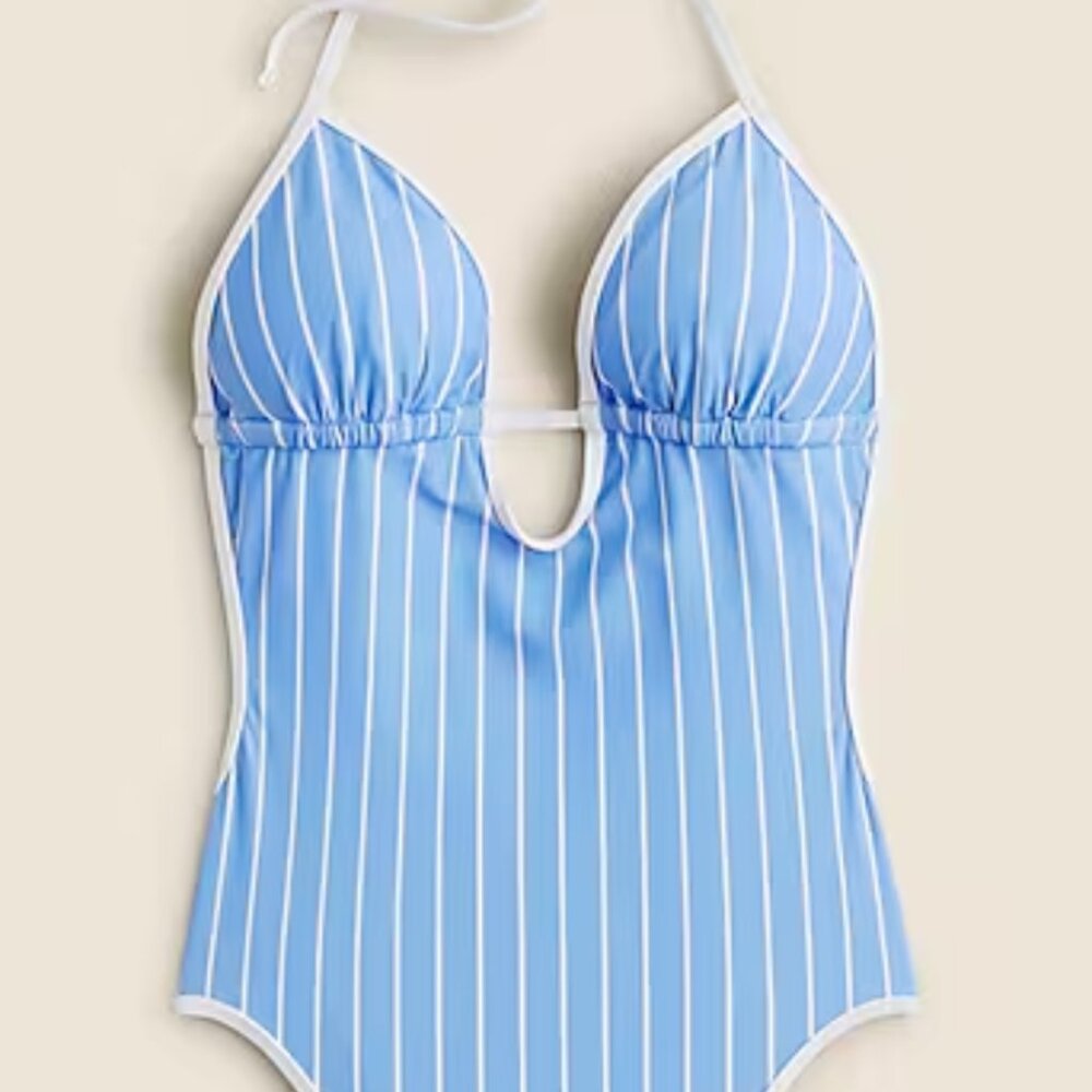 J. Crew Blue and White Striped One Piece Swimsuit